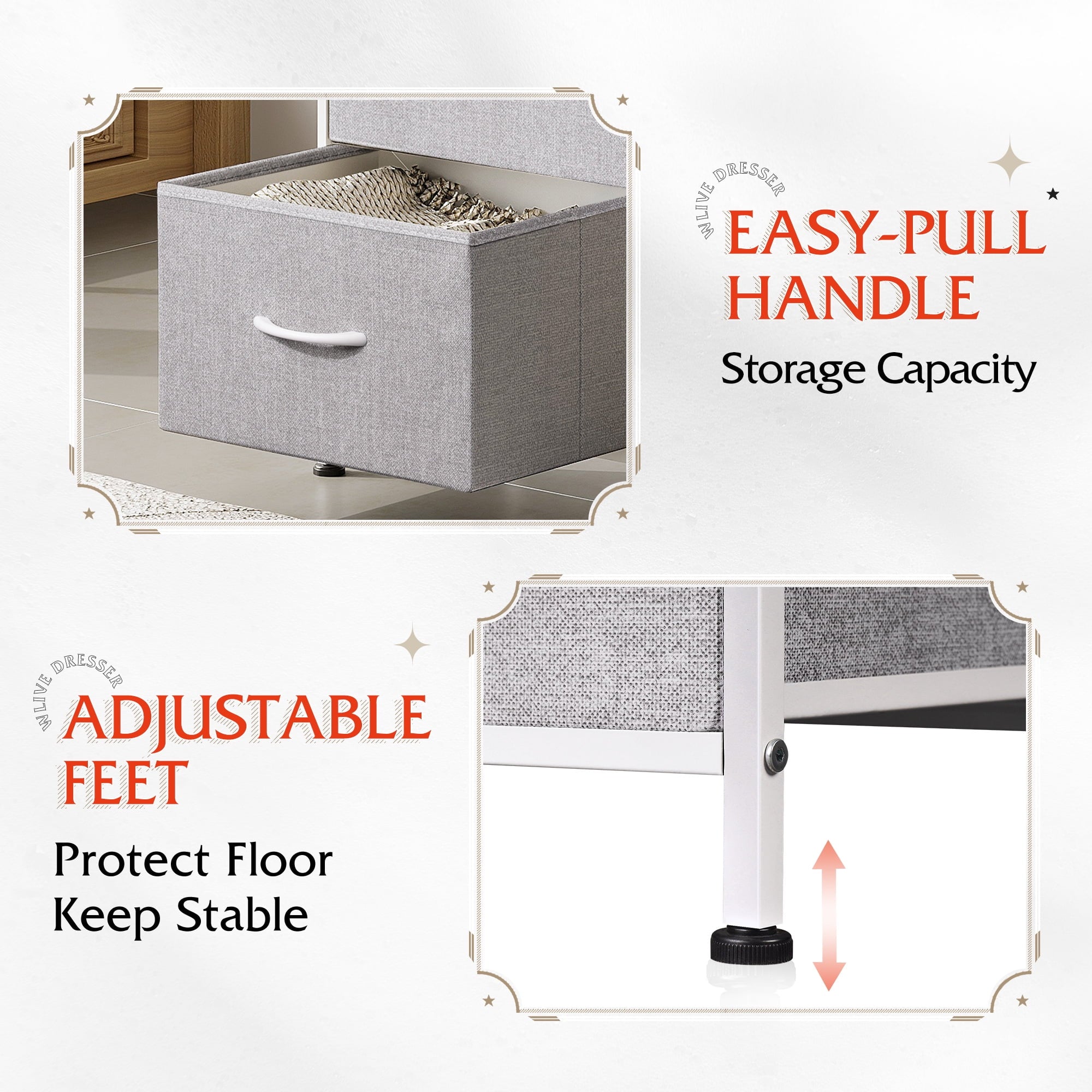 GALAXHERO 3 Drawer Nightstand, Fabric Storage Dresser Sturdy Steel Frame with Wood Top