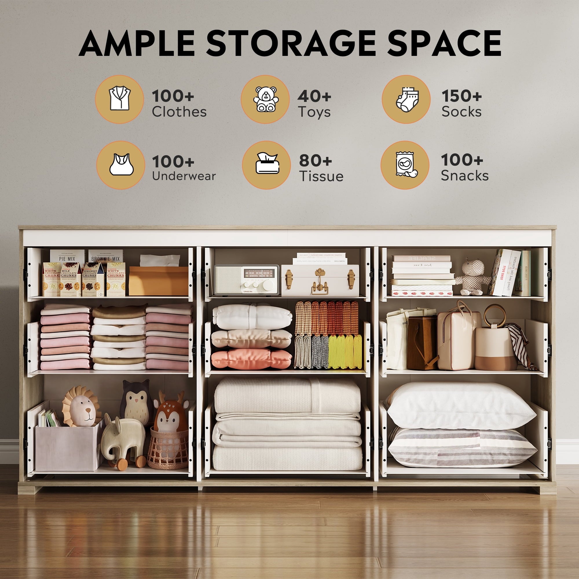 GALAXHERO 9-Drawers Dresser for Bedroom, 63" Wide Modern Dresser for Bedroom, Large Chest of Drawers with Sturdy Metal Handle, Wood Dresser for Living Room, Hallway