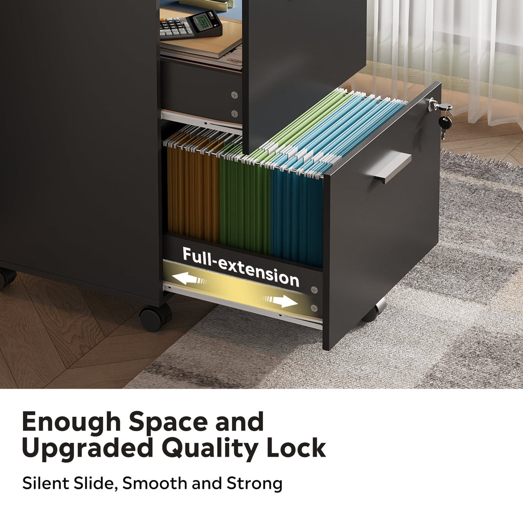 GALAXHERO 2 Drawer Filing Cabinet with Lock, Wooden Printer Stand with Storage for Home Office, Mobile Locking File Cabinet Fits Letter/A4 Hanging Files