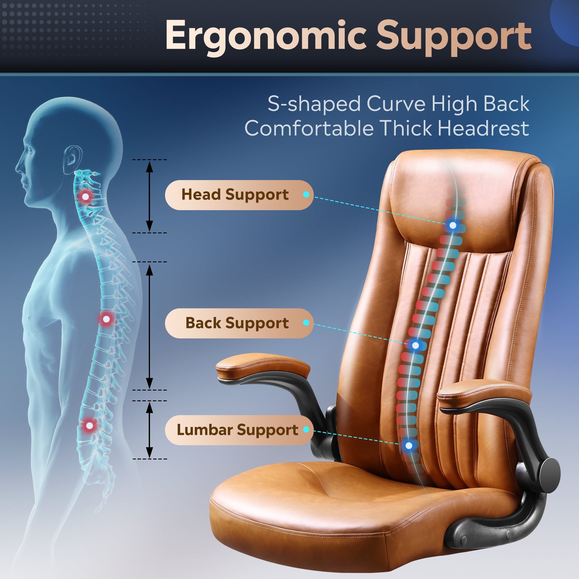 GALAXHERO Ergonomic High Back Office and Conference Room Desk Chair, Adjustable Flip-Up Armrests and Lumbar Support