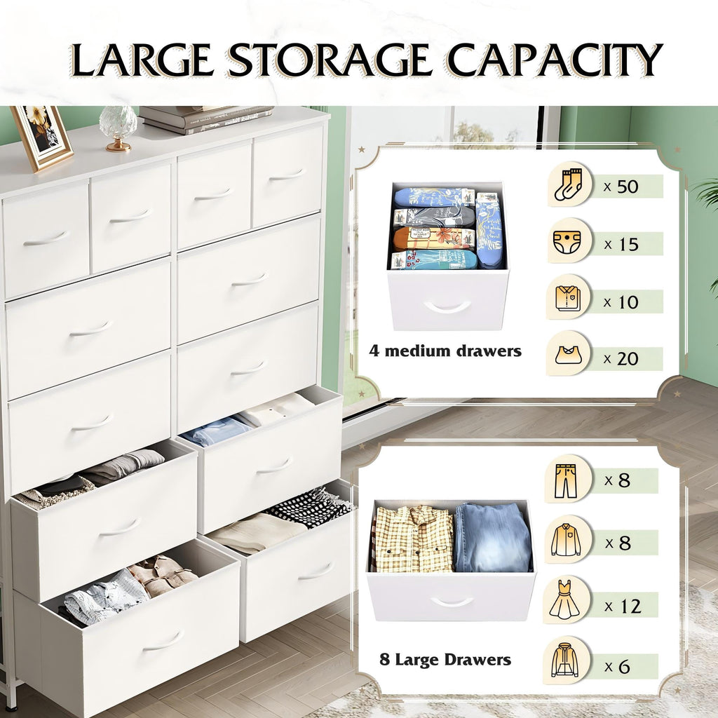 GALAXHERO 12-Drawer Tall Fabric Dresser with Wood Top and Steel Frame, Storage Chest of Drawers for Bedroom, Closet