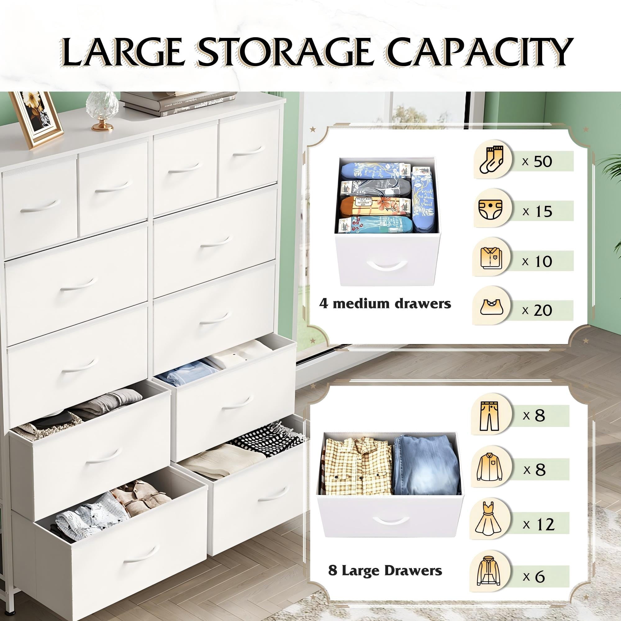 GALAXHERO 12-Drawer Tall Fabric Dresser with Wood Top and Steel Frame, Storage Chest of Drawers for Bedroom, Closet