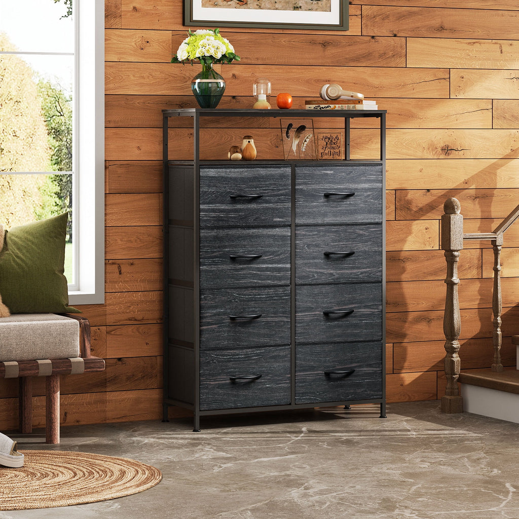 GALAXHERO 8 Drawer Dresser for Bedroom, Open Storage Shelves, Wooden Top, Fabric Bins for Closet, Living Room, Hallway