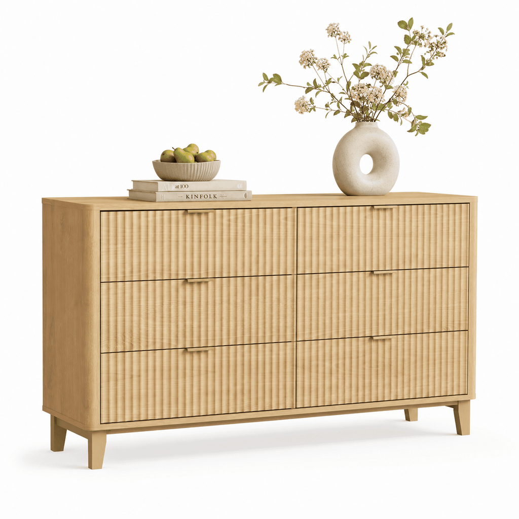 GALAXHERO 6 Drawer Dresser for Bedroom, Wide Chest of Drawers, Fluted Wood Dresser, TV Stand for 55 inch TV, Storage Cabinet for Living Room, Hallway