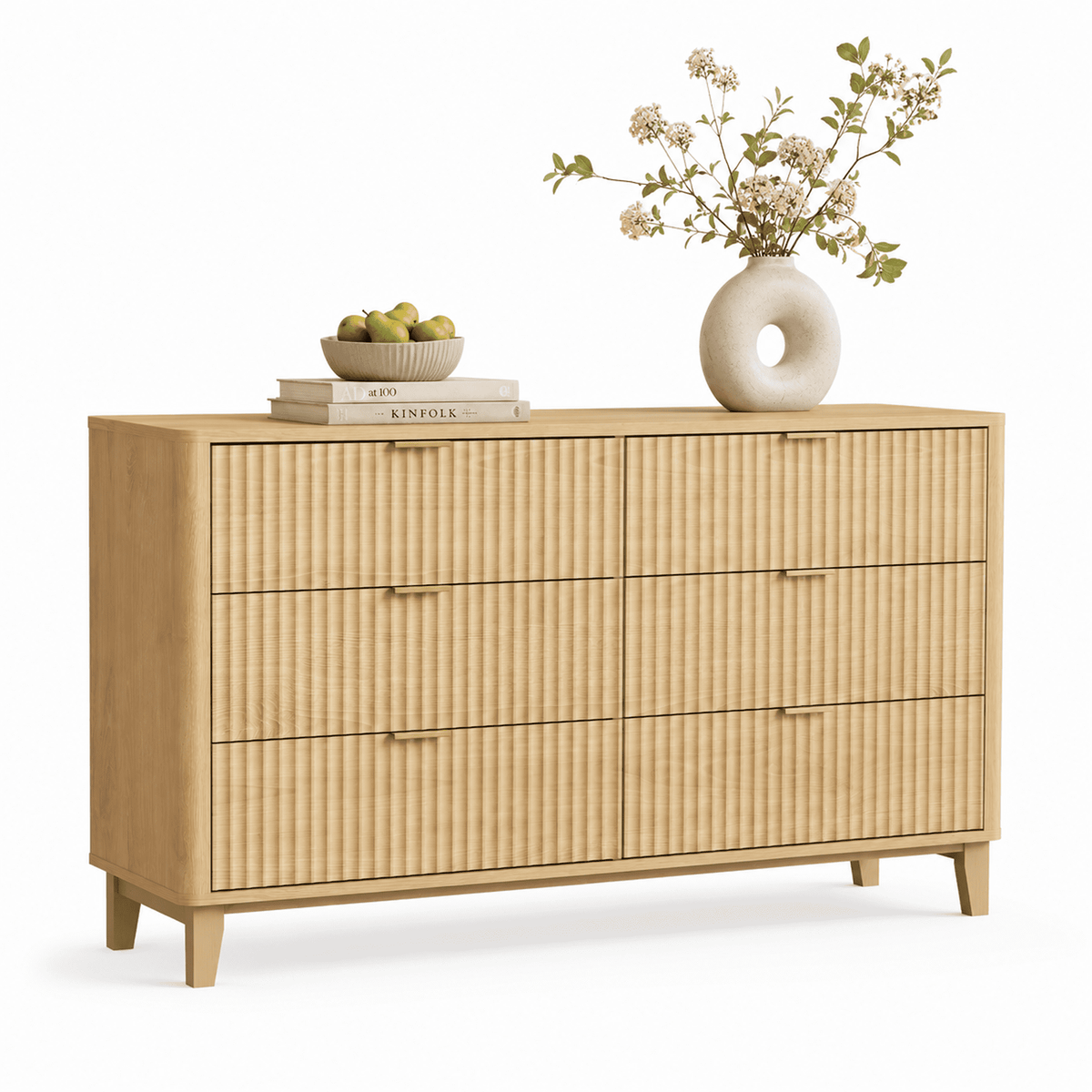GALAXHERO 6 Drawer Dresser for Bedroom, Wide Chest of Drawers, Fluted Wood Dresser, TV Stand for 55 inch TV, Storage Cabinet for Living Room, Hallway