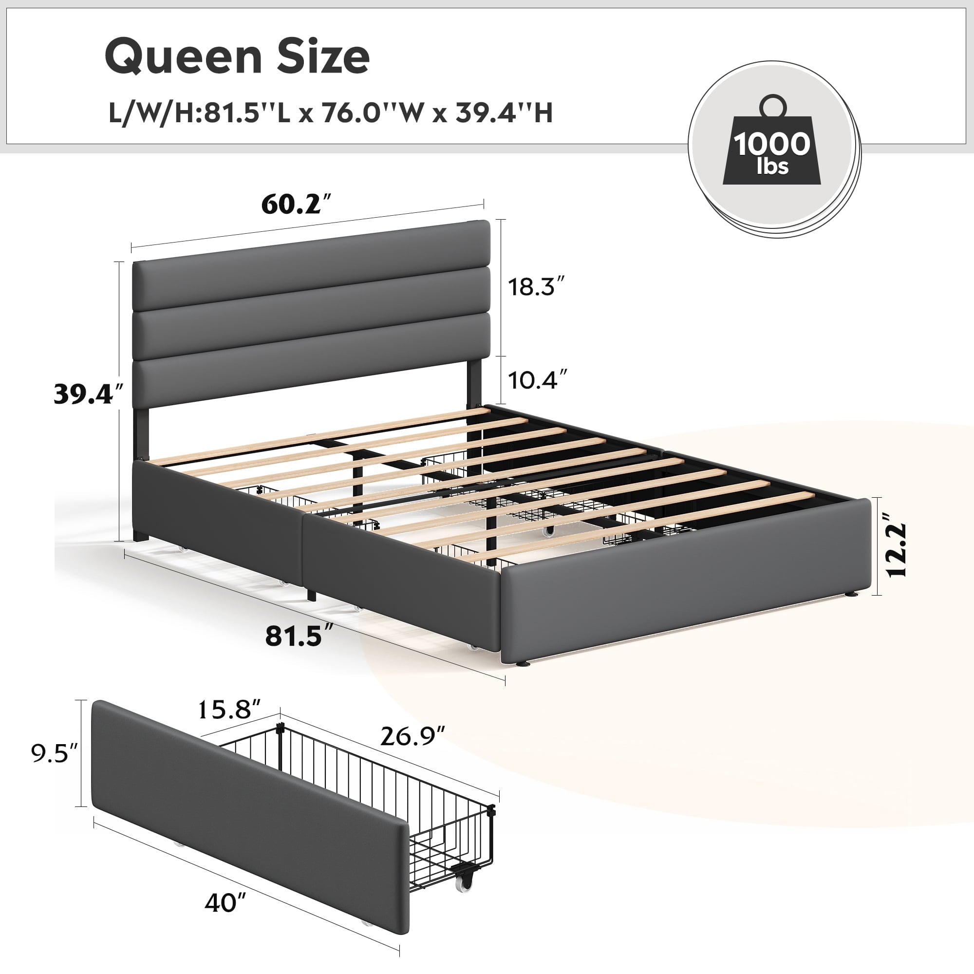GALAXHERO Queen Size Upholstered Bed Frame with 4 Storage Drawers and Headboard, Velvet Platform Bedframe, Sturdy Metal & Wooden Slats Support, No Box Spring Needed, Easy Assembly