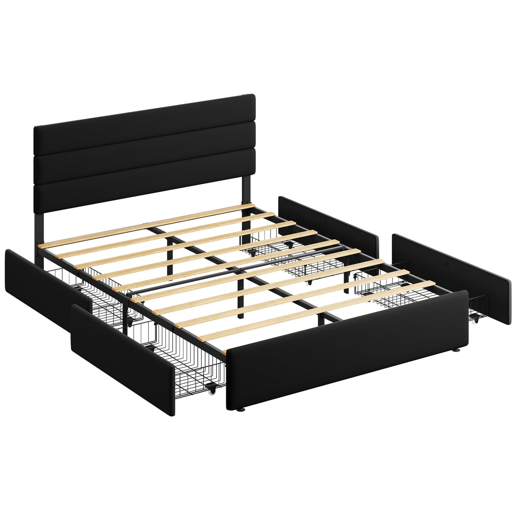 GALAXHERO Queen Size Upholstered Bed Frame with 4 Storage Drawers and Headboard, Velvet Platform Bedframe, Sturdy Metal & Wooden Slats Support, No Box Spring Needed, Easy Assembly