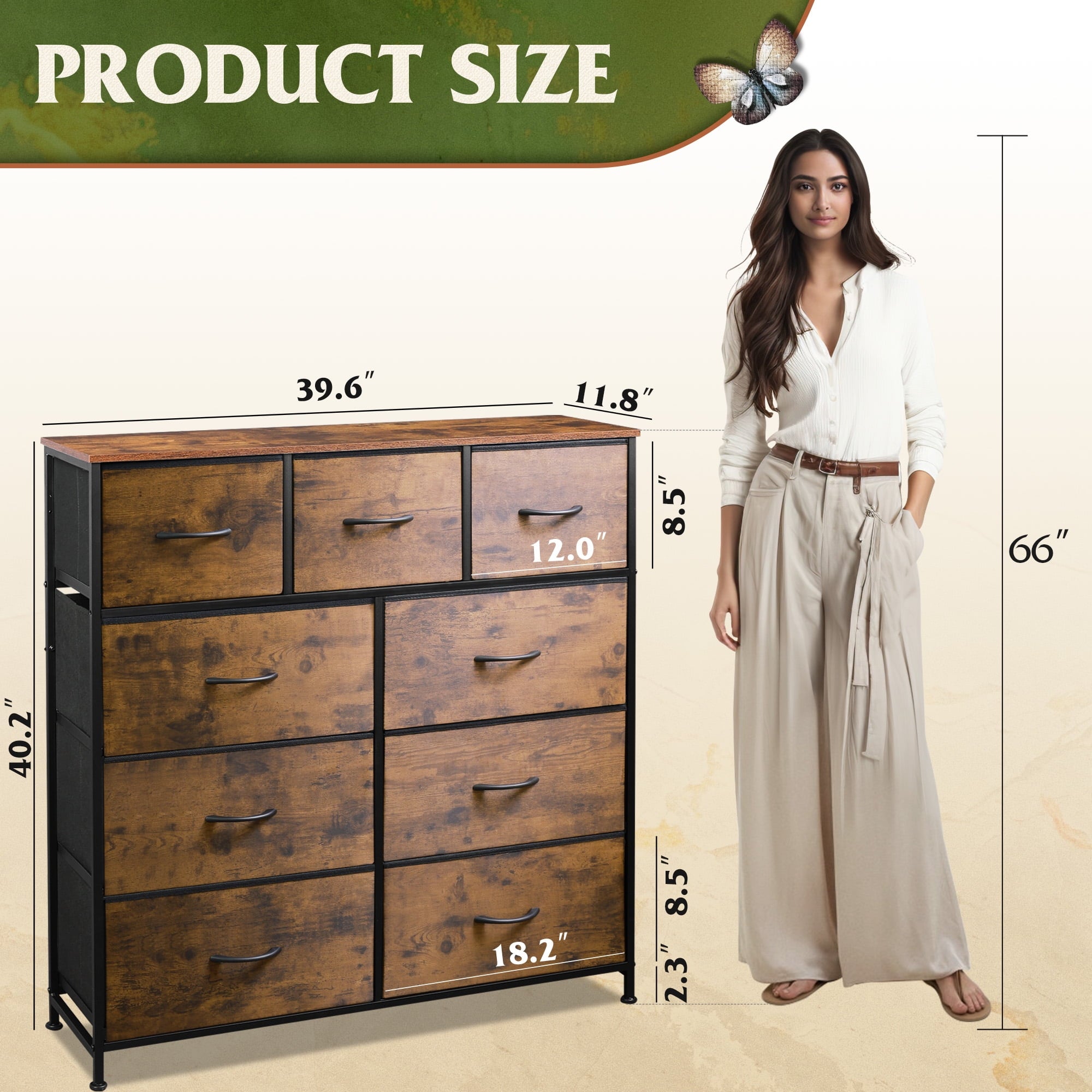 GALAXHERO Dresser 9-Drawer Fabric Storage Tower Chest for Bedroom, Hallway, Entryway, Closet with Fabric Bins, Steel Frame, Wood Top, Easy Pull Handle