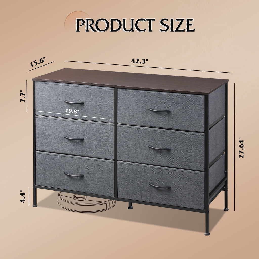 GALAXHERO 6-Drawer Fabric Dresser, 50-Inch TV Stand Wide Chest of Drawers for Bedroom, Closet, Living Room