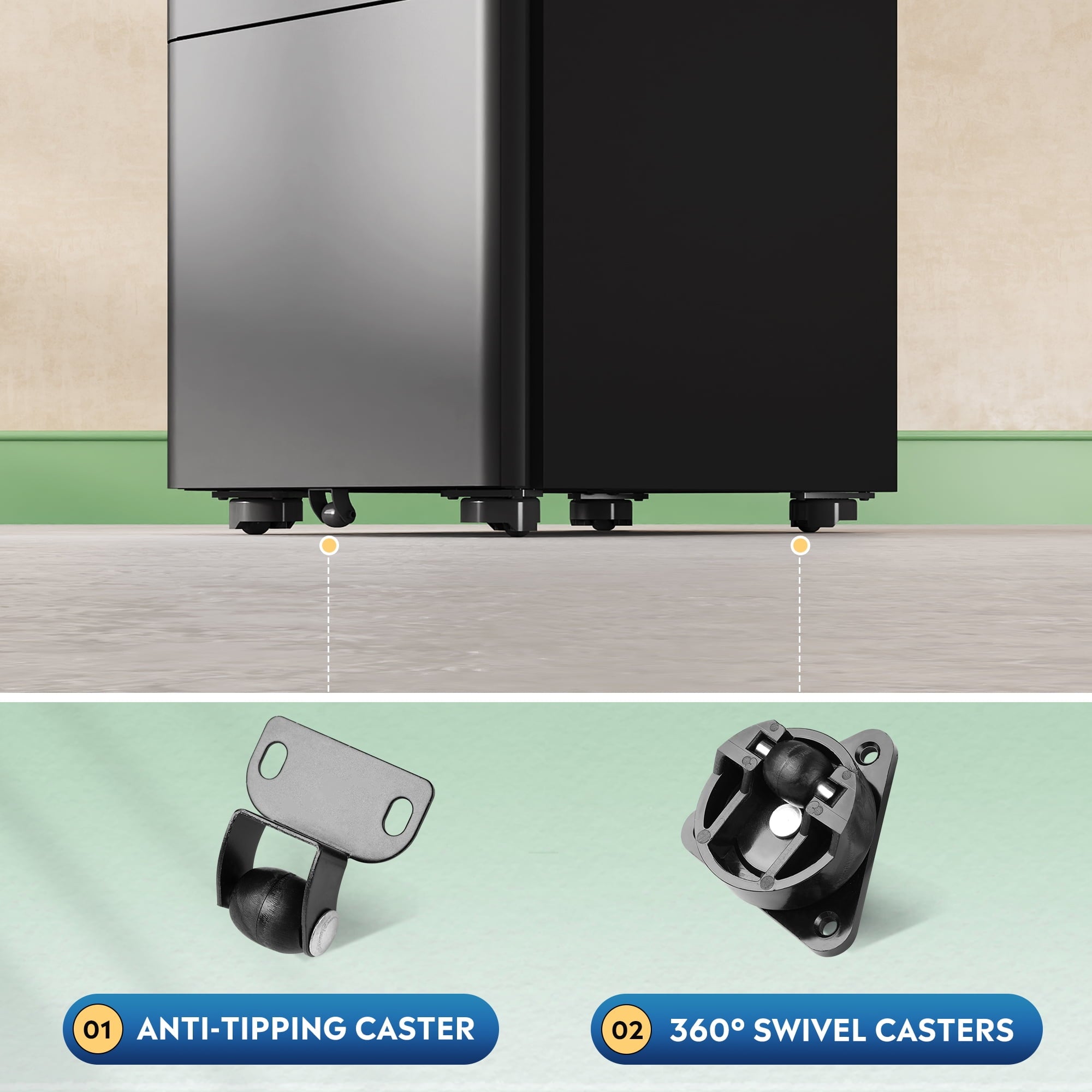 GALAXHERO 3 Drawer Metal File Cabinet with Lock, Vertical Rolling Filing Cabinet for Home Office, Fits A4/Letter/Legal