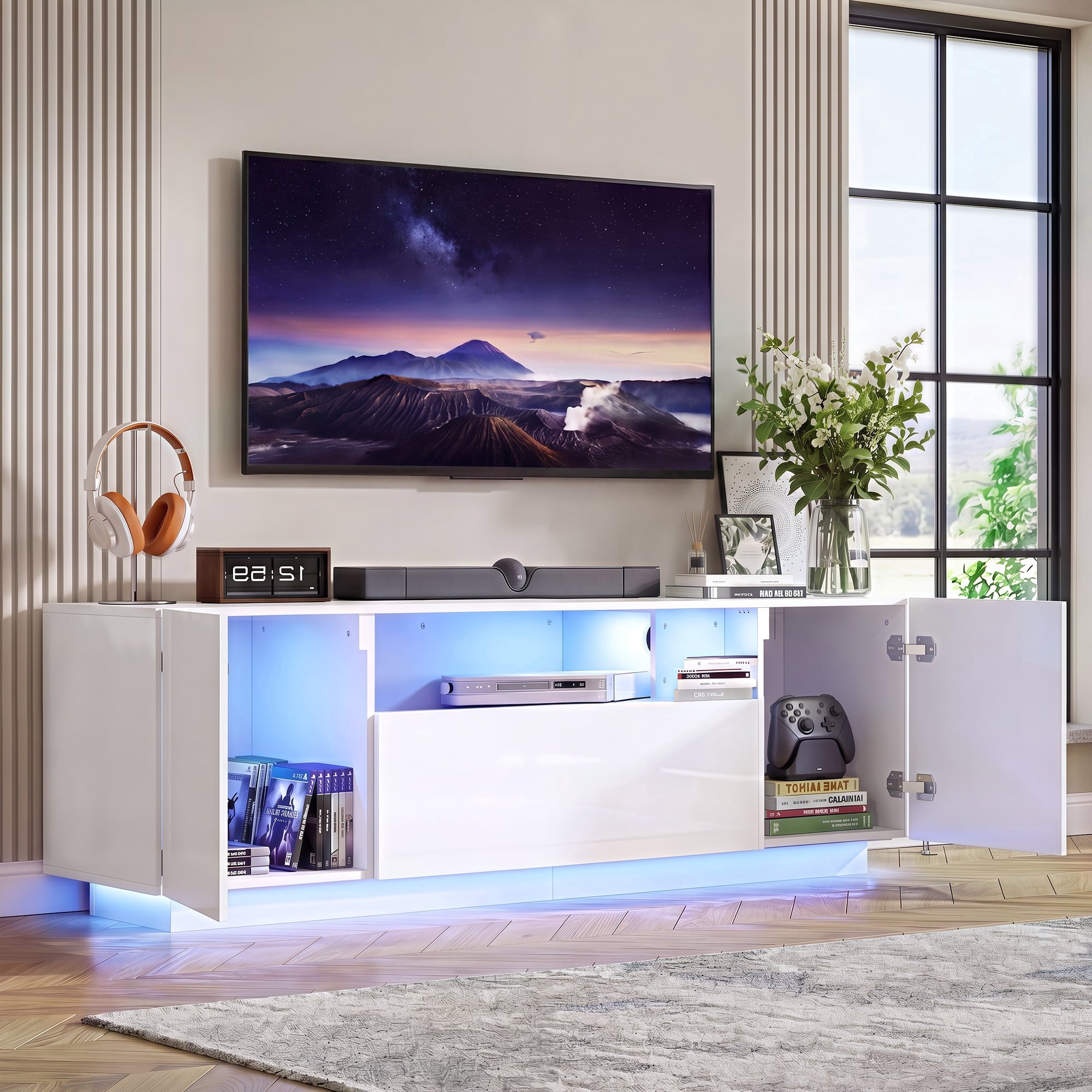 GALAXHERO TV Stand for 65 inch Entertainment Center with LED Lights & Large Storage Cabinet Modern TV Console Stands Table for Living Room Bedroom