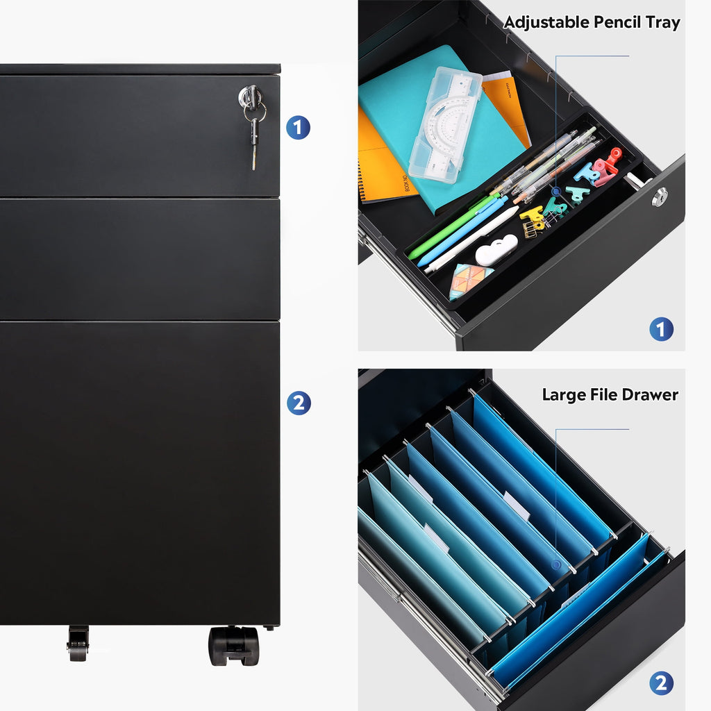 GALAXHERO Filing Cabinet 3 Drawer with Lock, Rolling File Cabinet for Home Office, Fully Assembled Under Desk Storage
