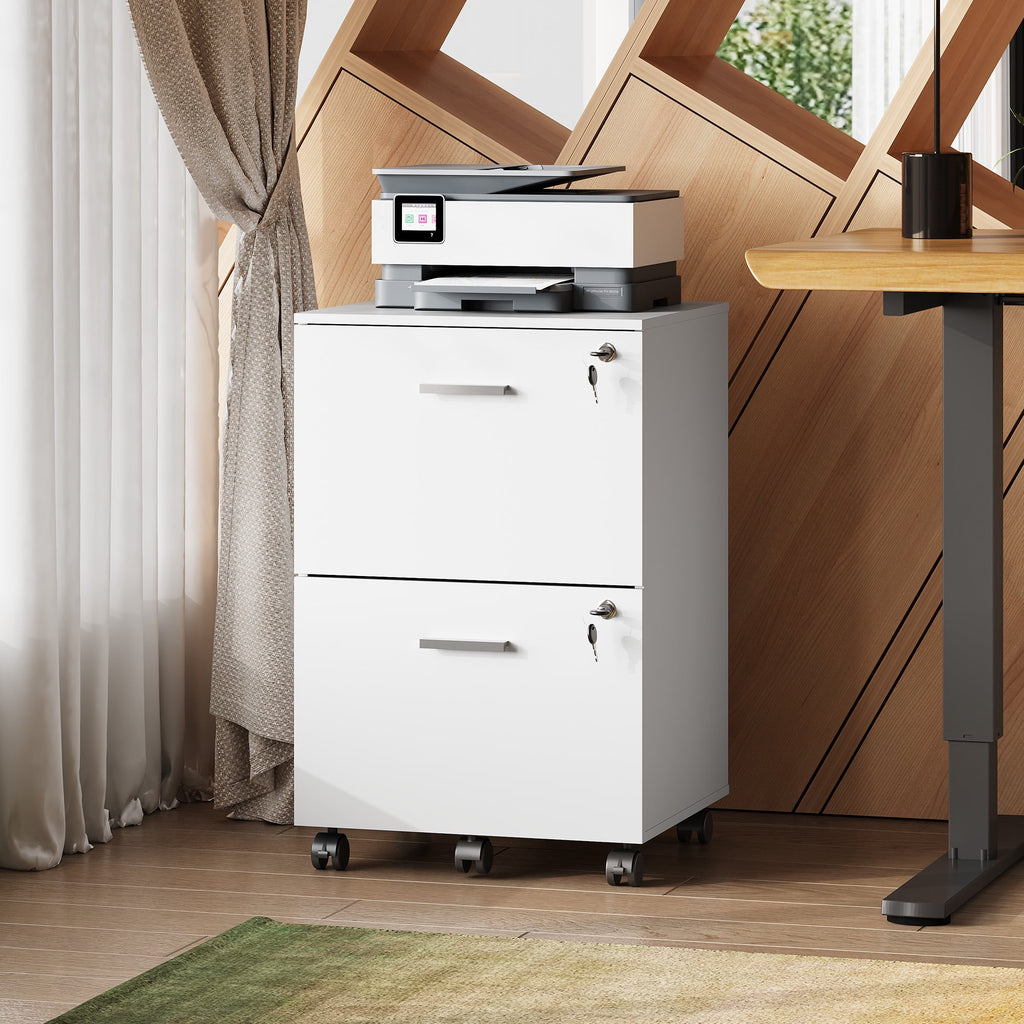 GALAXHERO 2 Drawer Filing Cabinet with Lock, Wooden Printer Stand with Storage for Home Office, Mobile Locking File Cabinet Fits Letter/A4 Hanging Files