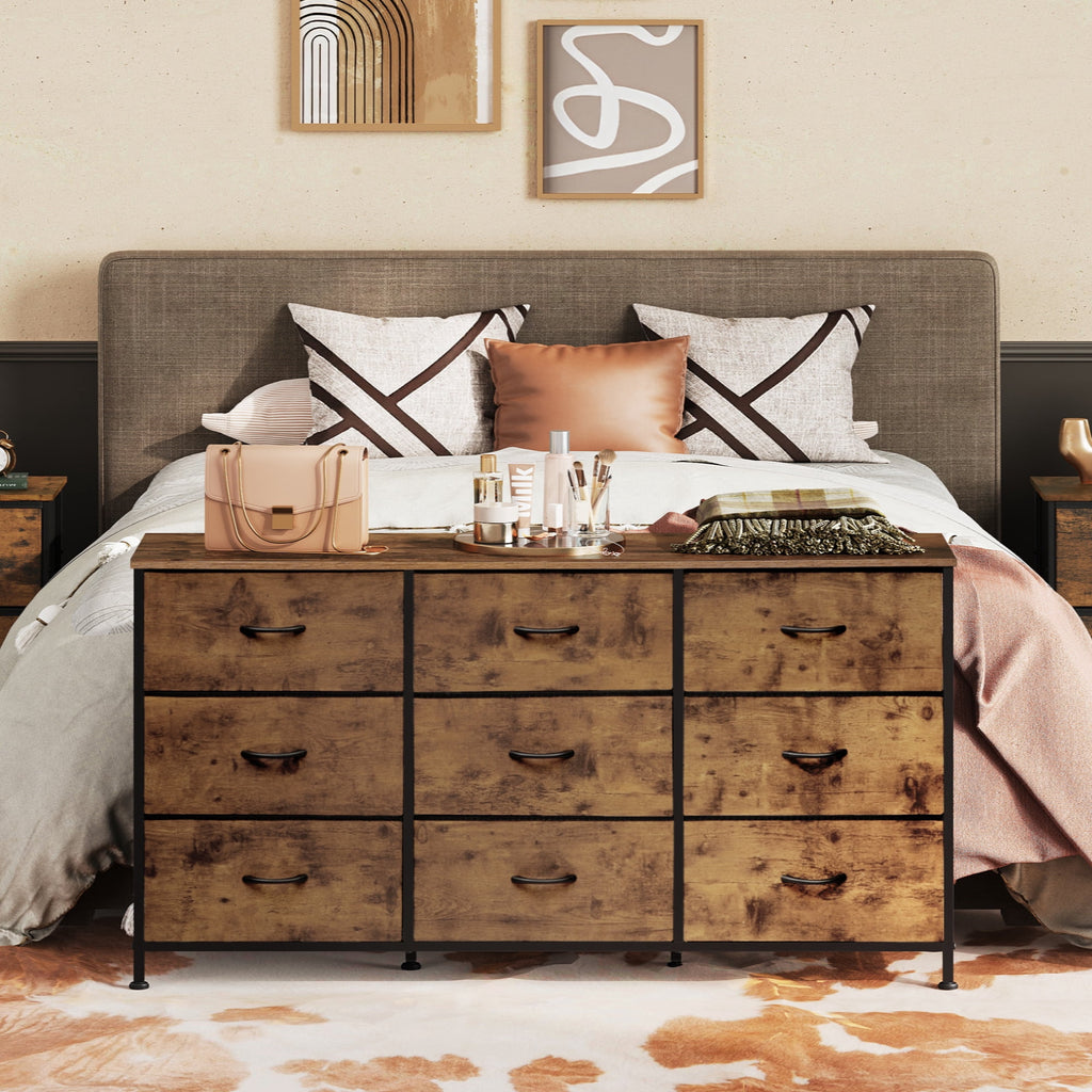 GALAXHERO Fabric Dresser for Bedroom, 9 Drawers Dresser with Wood Top, TV Stand for 55'' TV,  Chest of Drawers for Closet, Living Room,  47''W