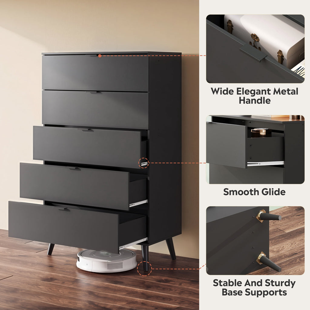 GALAXHERO 5 Drawer Dresser for Bedroom, Tall Dresser, Wooden Storage Organizer with Sturdy Metal Handle, Chest of Drawers for Living Room, Hallway, Closet