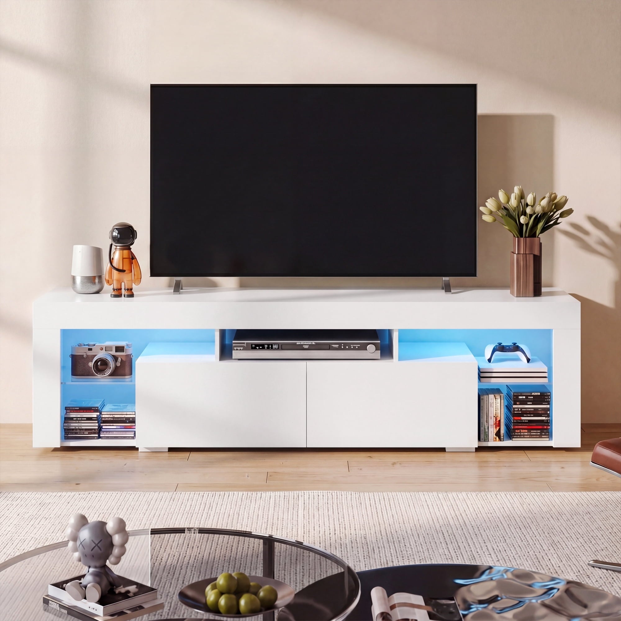 GALAXHERO TV Stand 63 Inch Entertainment Center Modern TV Console Table with 2 Drawers for Living Room, LED TV Stand for 60 to 70 Inch TV