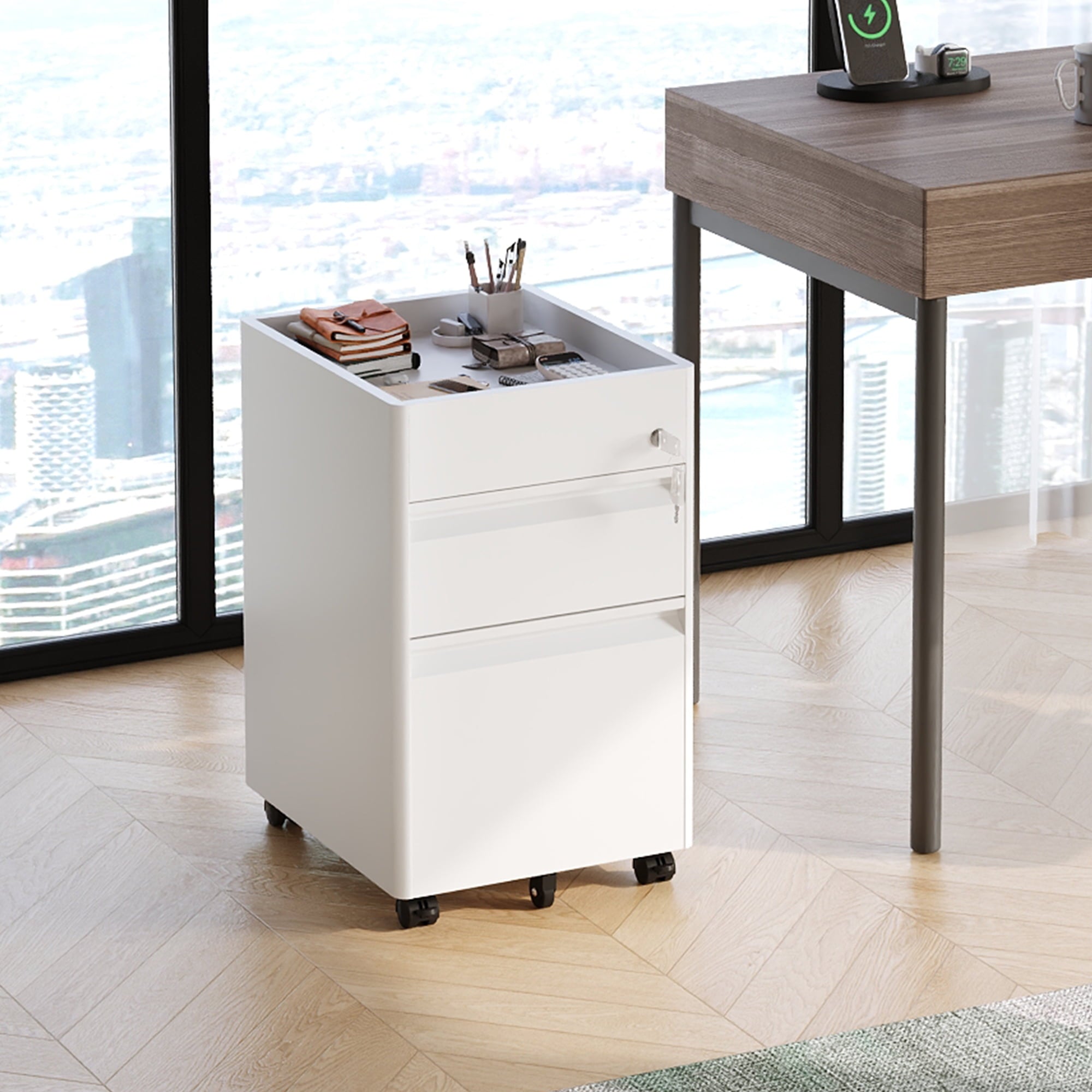 GALAXHERO 2 Drawer File Cabinet with Lock, Metal Storage Organizer with Fence, Mobile Filing Cabinets for Home Office, Fit Letter/A4/Legal Size Files