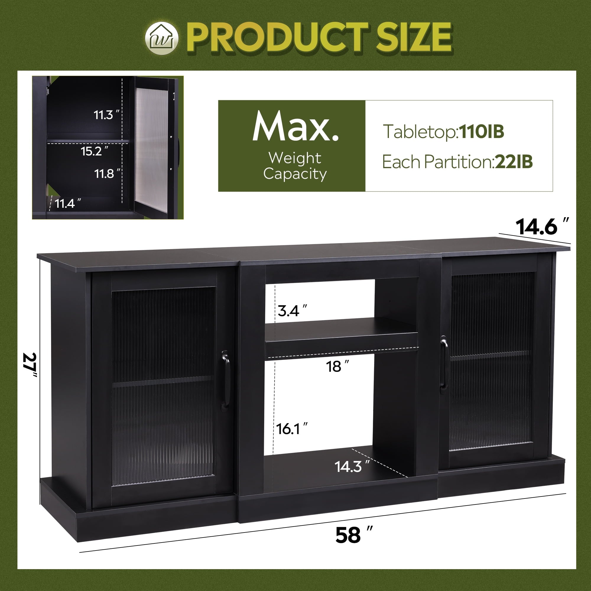 GALAXHERO TV Stand for 65 inch TV Media Console Cabinet with Storage and Open Shelves Entertainment Center for Living Room, Bedroom
