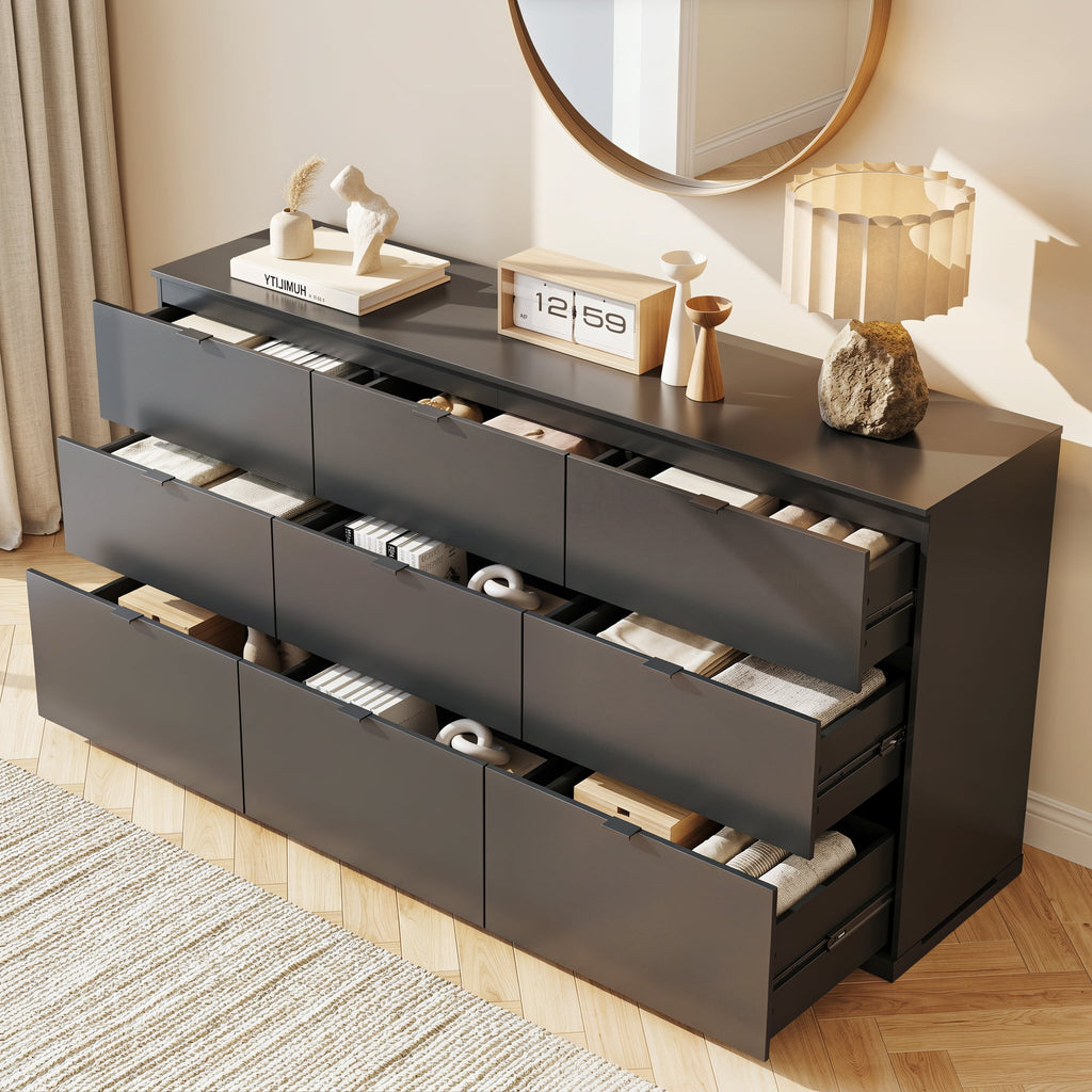 GALAXHERO 9-Drawers Dresser for Bedroom, 63" Wide Modern Dresser for Bedroom, Large Chest of Drawers with Sturdy Metal Handle, Wood Dresser for Living Room, Hallway