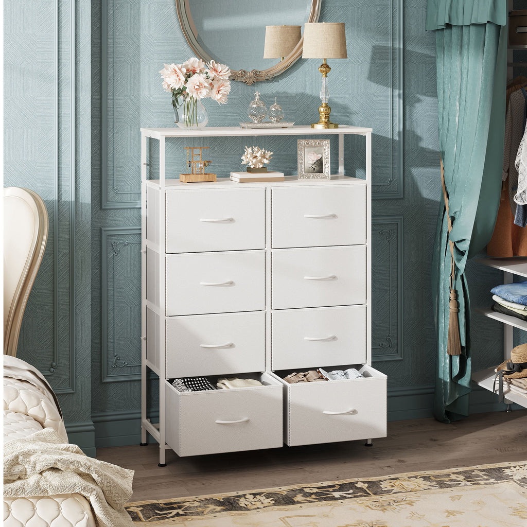 GALAXHERO 8 Drawer Dresser for Bedroom, Open Storage Shelves, Wooden Top, Fabric Bins for Closet, Living Room, Hallway