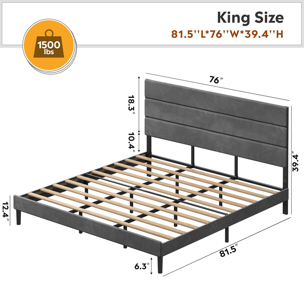 GALAXHERO Upholstered Bed Frame, King Size Bed Frame with Headboard, Platform Bed with Wood Slats, 1500LBS Mattress Foundation, No Box Spring Needed, Easy Assembly, Velvet