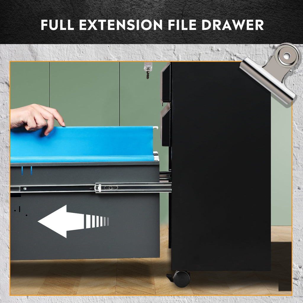 GALAXHERO 3 Drawer Metal File Cabinet with Lock, Mobile Printer Cabinet & Small Under Desk Filing Cabinet for Home Office, Fits Legal/Letter/A4
