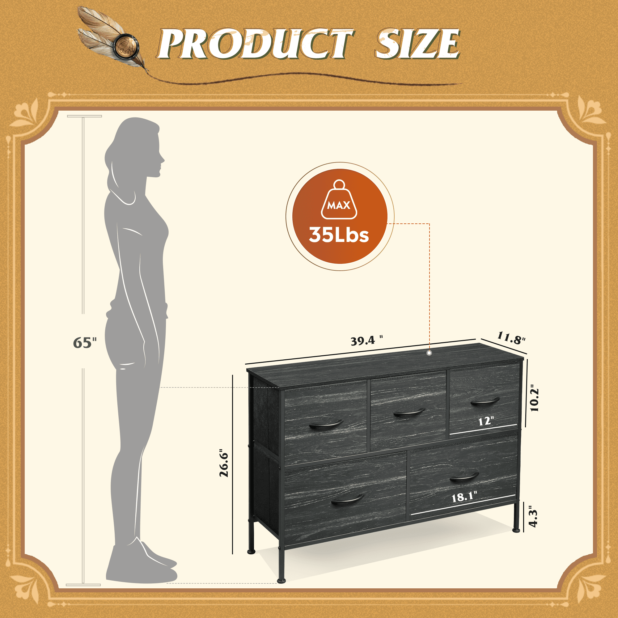 GALAXHERO 5 Drawer Dresser, Fabric Storage Tower for Bedroom, Hallway, Entryway & Closets, Sturdy Steel Frame with Wood Top, Easy Pull Handle