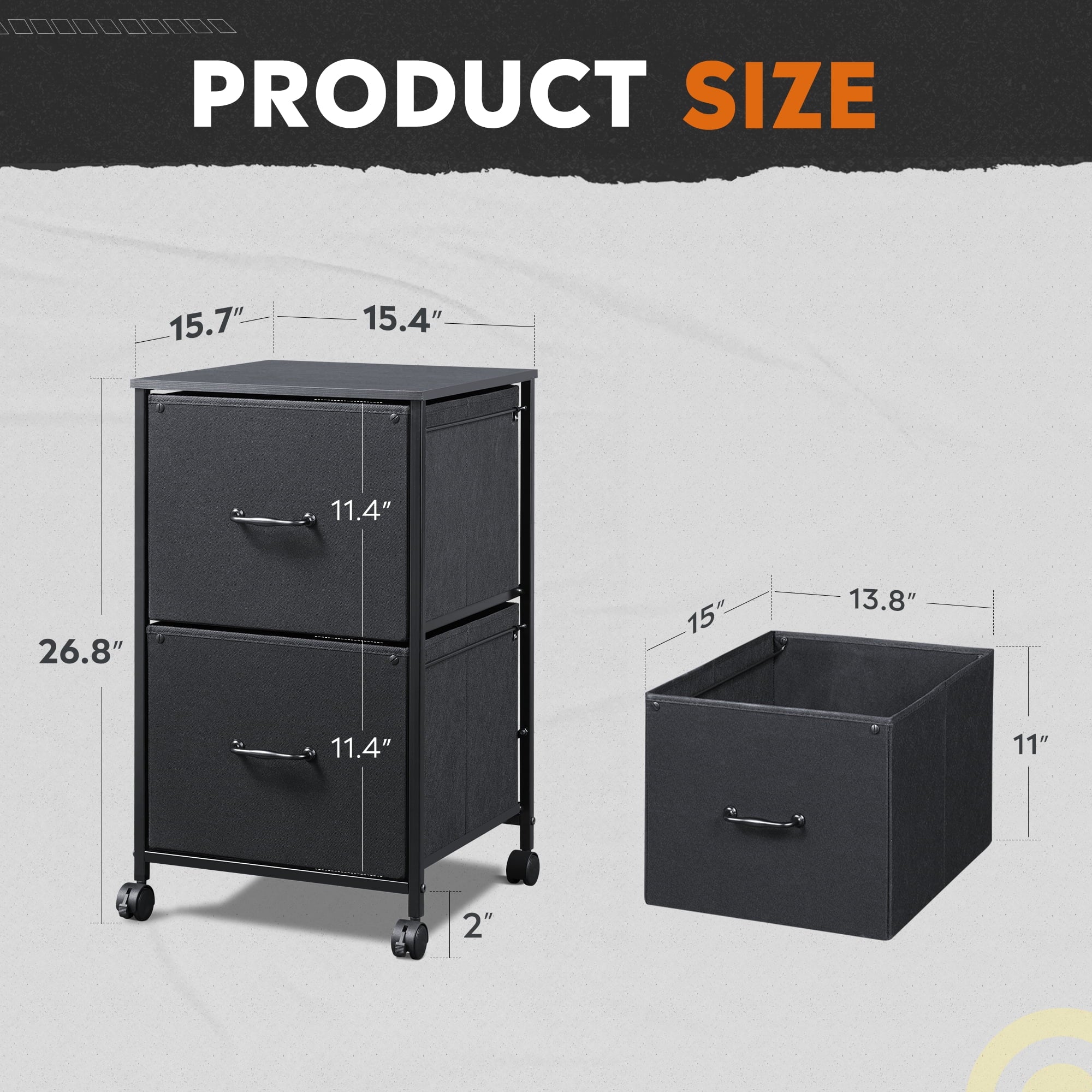 GALAXHERO Filing Cabinet 2 Drawer Mobile Printer Stand for Home Office, Rolling Fabric Vertical File Cabinet, Fits A4 or Letter Size, Black