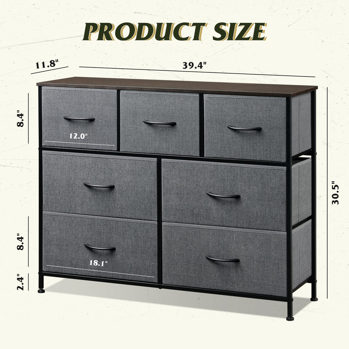 GALAXHERO 7 Drawer Dresser, TV Stands for 45" TV, Chest of Drawers with Fabric Bin for Bedroom, Living Room, Entryway