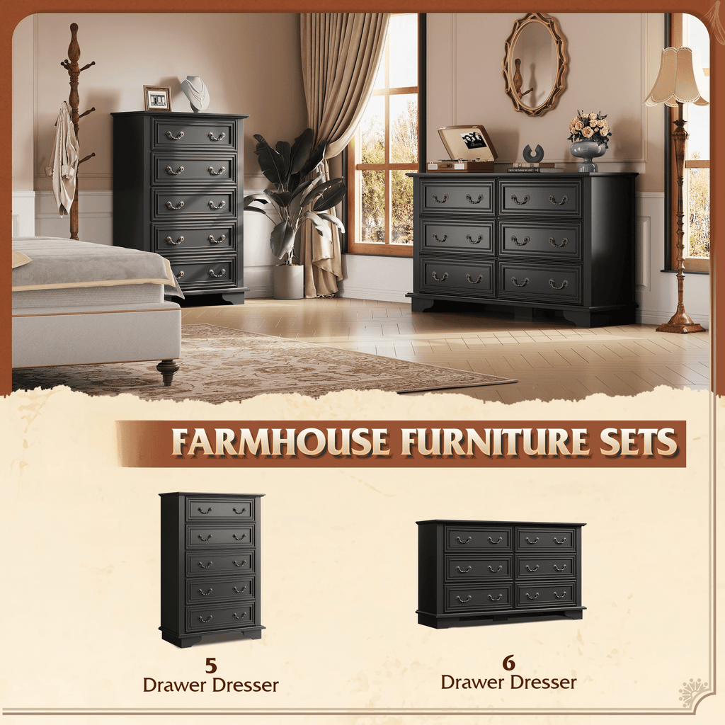 GALAXHERO Farmhouse 5 Drawers Dresser for Bedroom, Tall Wood Dresser with Roman Metal Handle, Chest of Drawers for Living Room, Hallway, Closet