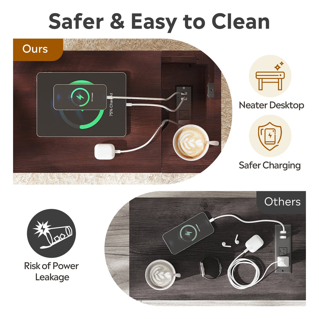 GALAXHERO Set of 2 Narrow End Tables with Charging Station, Side Tables for Small Spaces, USB Ports & Outlets, Nightstands with Storage for Living Room & Couch, Espresso Finish