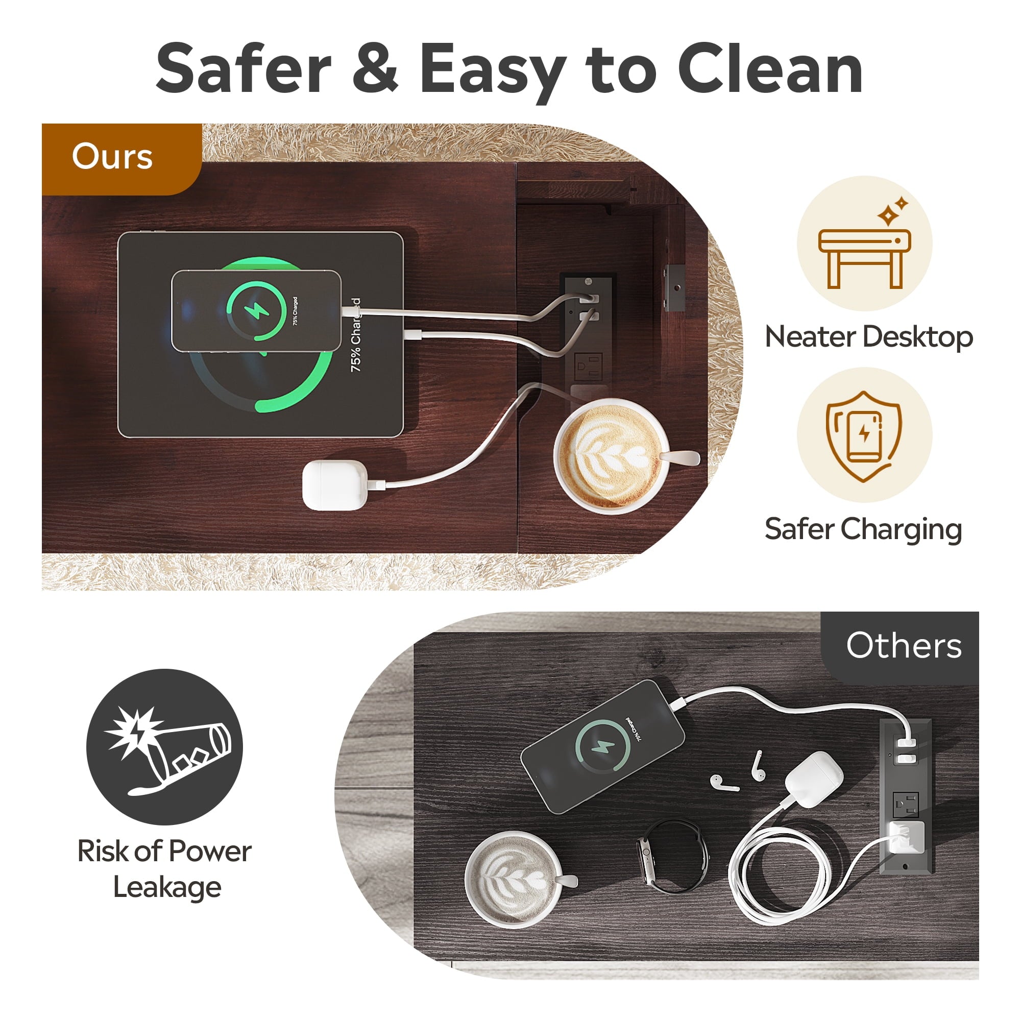 GALAXHERO Set of 2 Narrow End Tables with Charging Station, Side Tables for Small Spaces, USB Ports & Outlets, Nightstands with Storage for Living Room & Couch, Espresso Finish