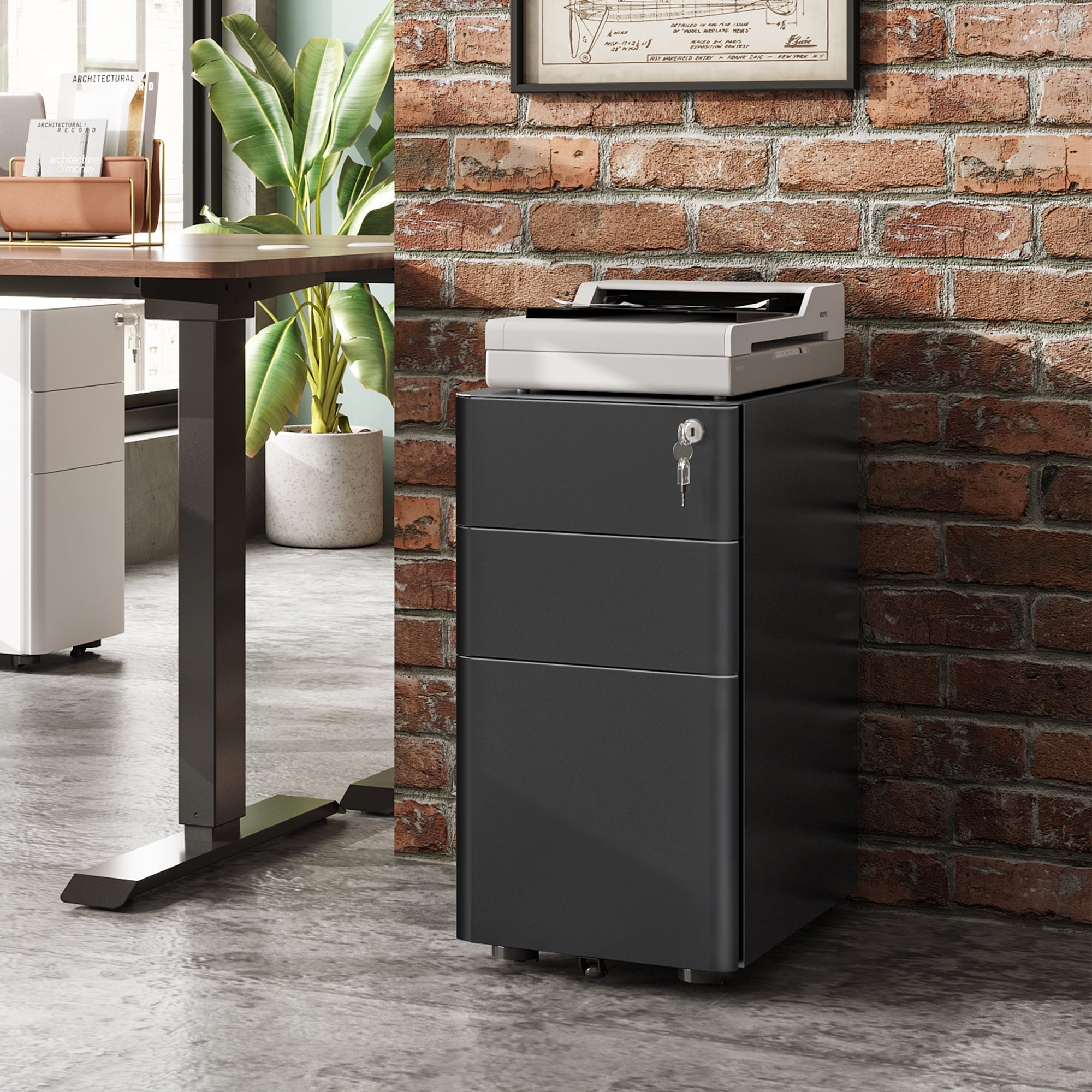 GALAXHERO 3 Drawer Metal File Cabinet with Lock, Vertical Rolling Filing Cabinet for Home Office, Fits A4/Letter/Legal