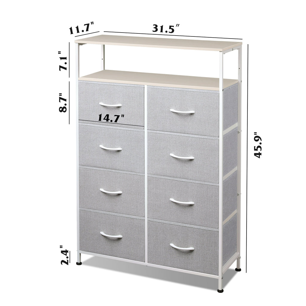 GALAXHERO 8 Drawer Dresser for Bedroom, Open Storage Shelves, Wooden Top, Fabric Bins for Closet, Living Room, Hallway