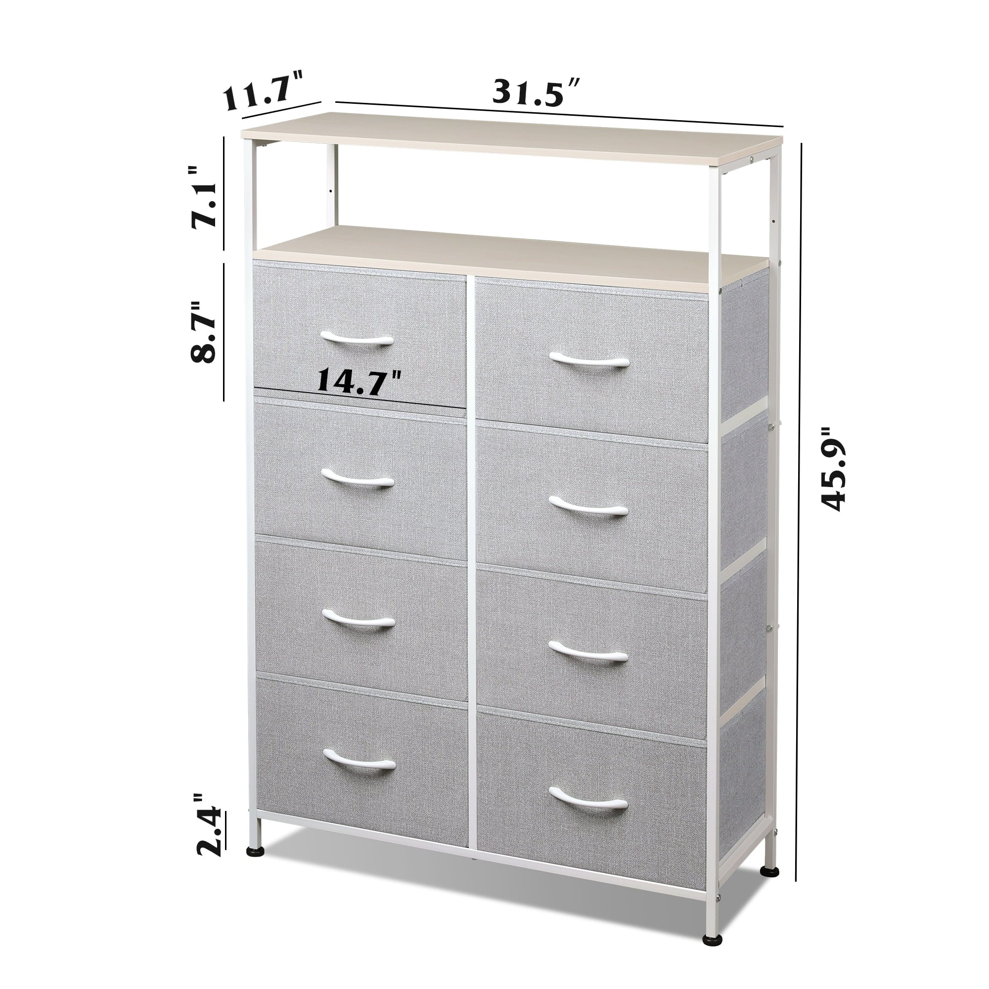 GALAXHERO 8 Drawer Dresser for Bedroom, Open Storage Shelves, Wooden Top, Fabric Bins for Closet, Living Room, Hallway