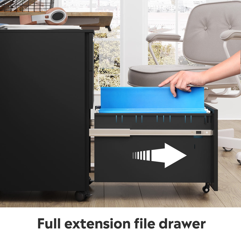 GALAXHERO 3-Drawer File Cabinet, Vertical Metal Filing Cabinet with Lock, Mobile Office Cabinet with Drawers for Home Office, Legal,Letter, A4-Size Files