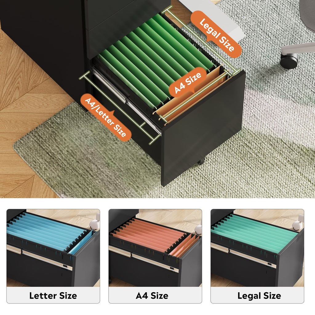 GALAXHERO 3 Drawer File Cabinet, Fully Assembled Except Casters, Metal Under Desk Cabinet with Lock, Rolling Filing Cabinet for Home Office, Legal/Letter Size