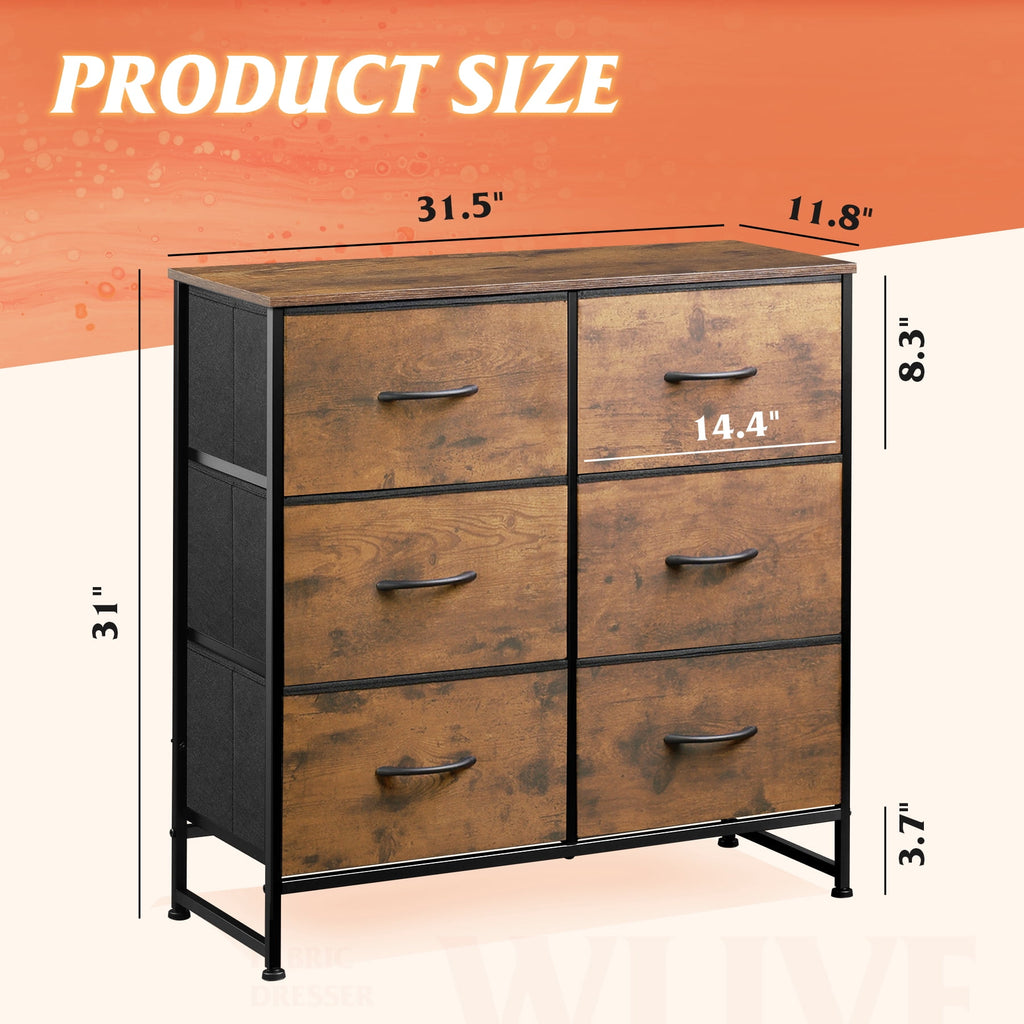 GALAXHERO 6 Drawer Dresser, Black Fabric Double Dresser, Storage Tower with Fabric Bins, Chest of Drawers for Bedroom, Closet, Living Room, Hallway