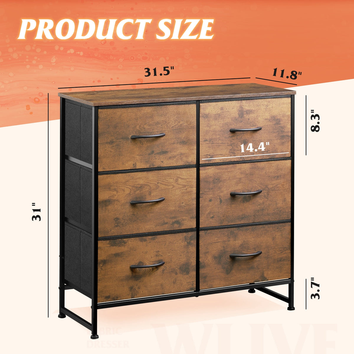 GALAXHERO 6 Drawer Dresser, Black Fabric Double Dresser, Storage Tower with Fabric Bins, Chest of Drawers for Bedroom, Closet, Living Room, Hallway