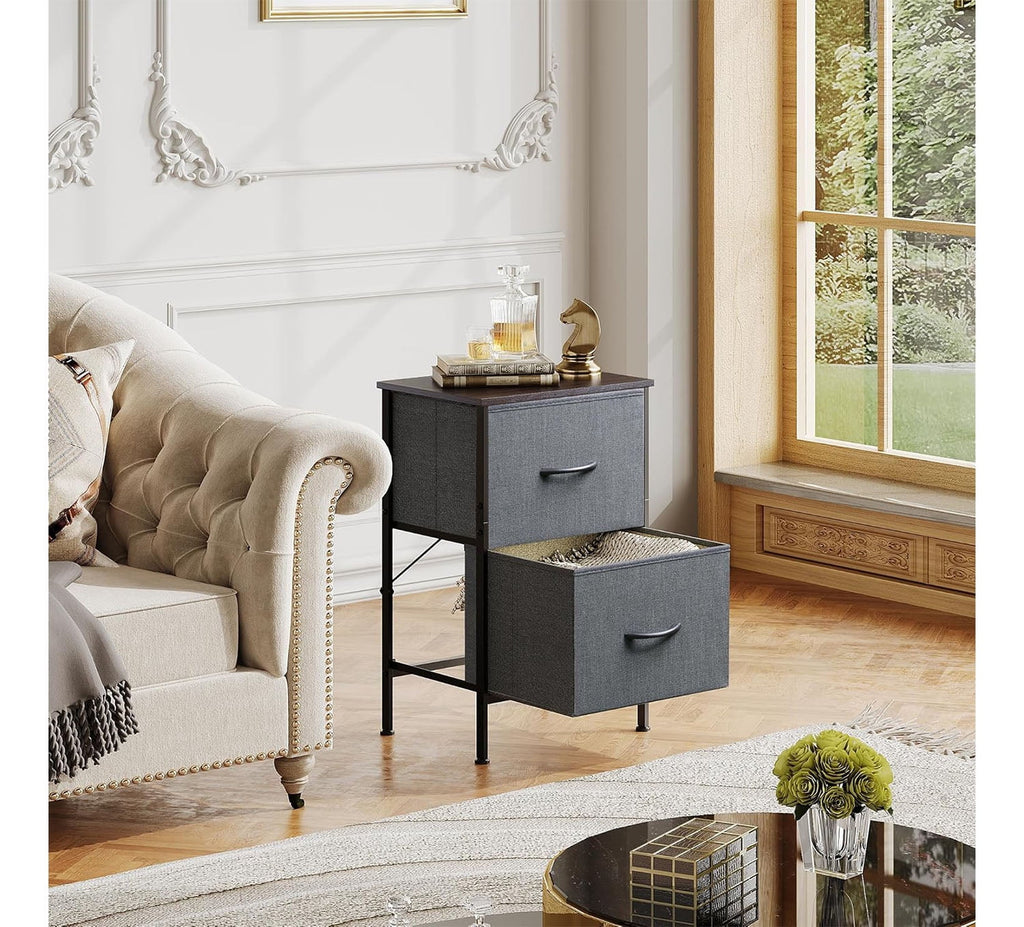 GALAXHERO Night Stand Set 2, Dresser and Nightstand Sets with 2 Fabric Drawers, End Tables for Bedroom, Bedside Storage Furniture, College Dorm, Rustic Brown Wood Grain Print, Size L