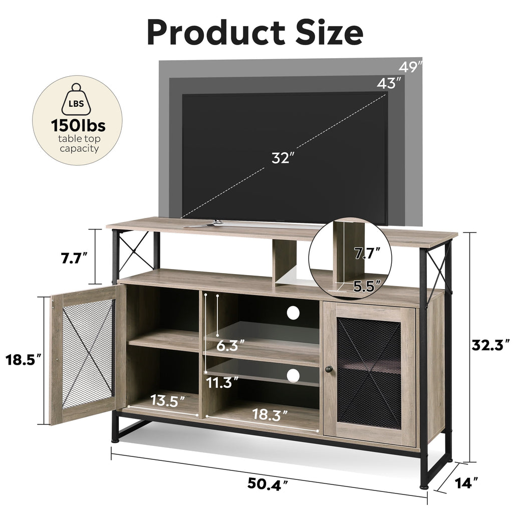 GALAXHERO Tall TV Stand for TVs up to 55", Farmhouse Industrial Entertainment Center with Storage, Media Console for Living Room Bedroom