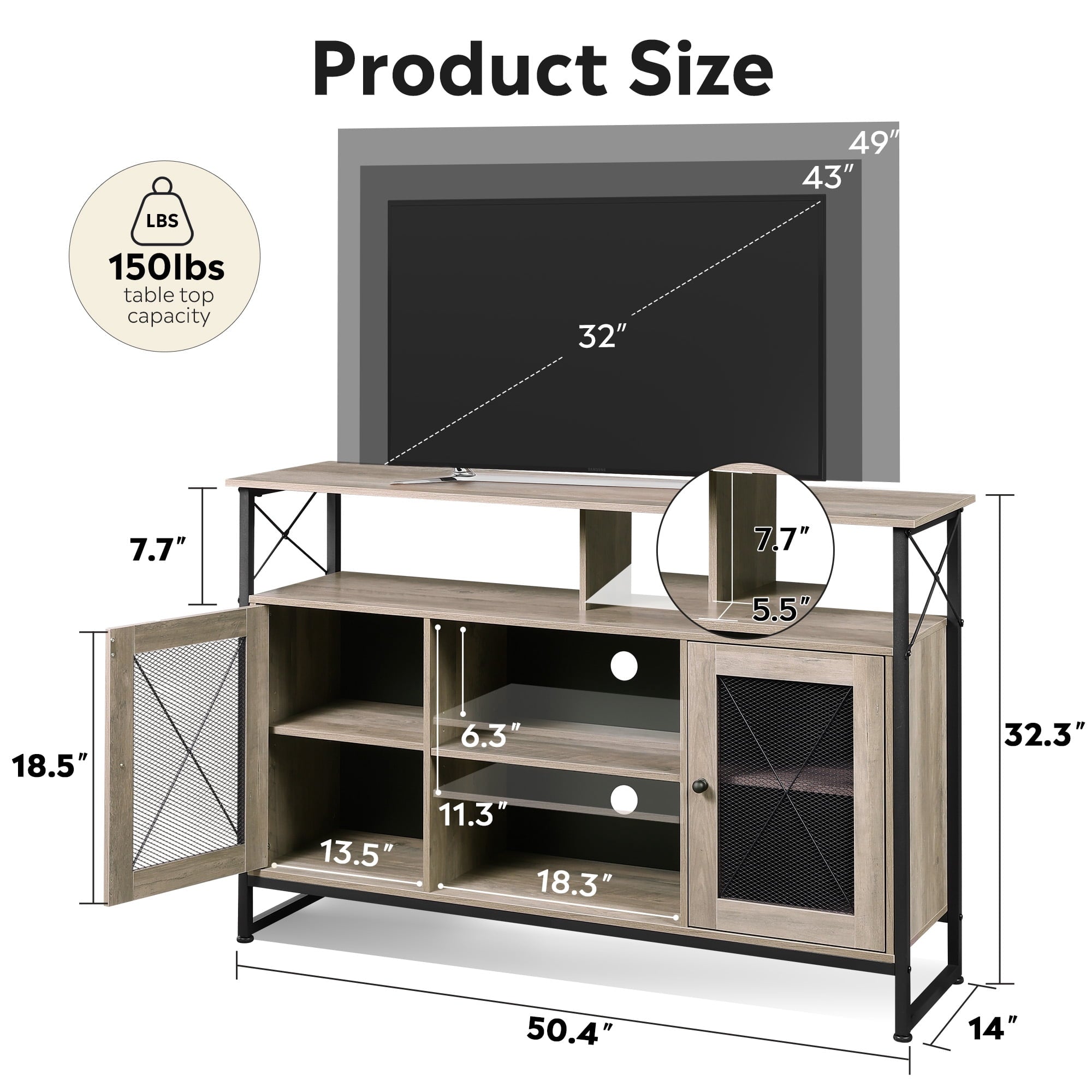 GALAXHERO Tall TV Stand for TVs up to 55", Farmhouse Industrial Entertainment Center with Storage, Media Console for Living Room Bedroom
