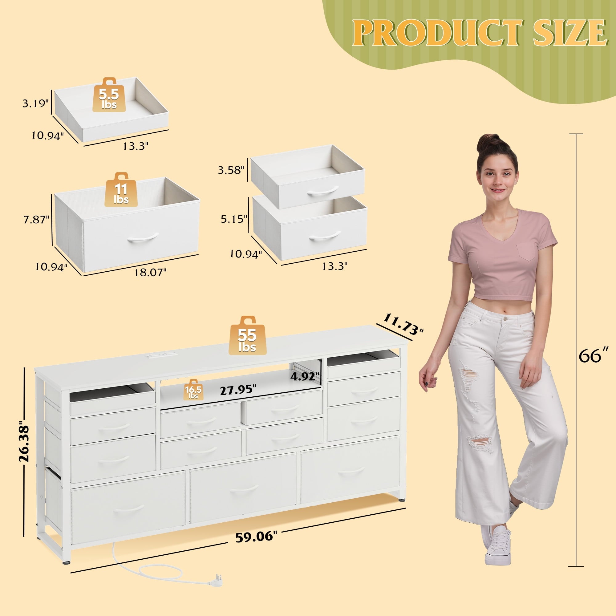 GALAXHERO 13 Fabric Drawers Dresser for Bedroom, TV Stand for 55, Entertainment Center with LED Lights & Charging Station, Media Console Table with Open Shelves for Living Room, Charcoal