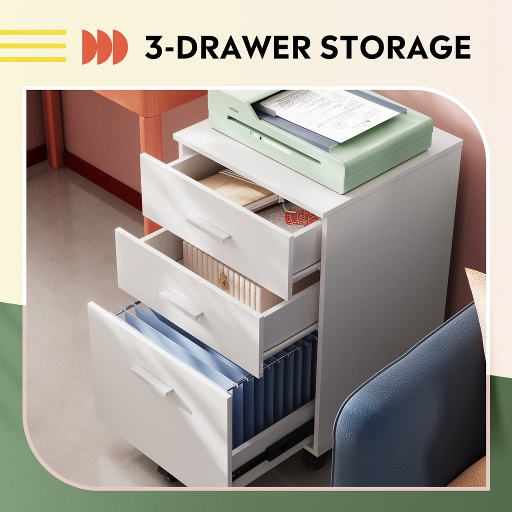 GALAXHERO 3 Drawer File Cabinet, Small Rolling Office Cabinet for Home Office, Wooden Filing Cabinet Fits Letter/A4 Size Files