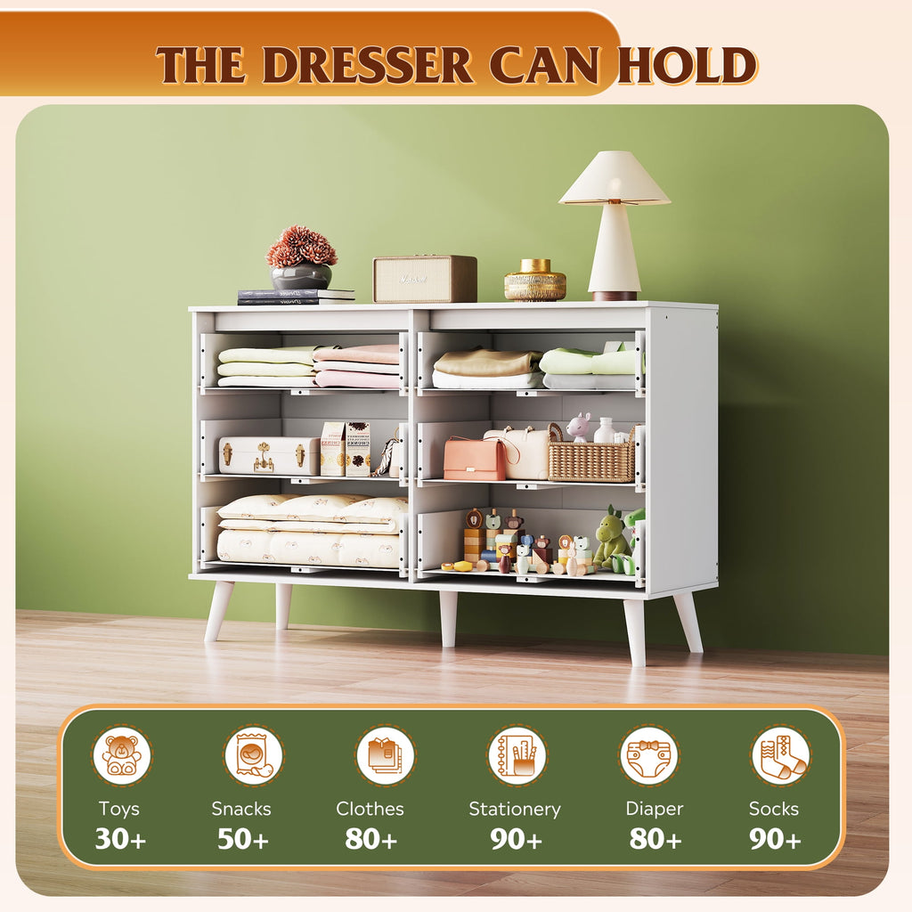 GALAXHERO 6 Drawer Wood Dresser, 47.2" Wide Chest of Drawer with Metal Handles, TV Stand for 55" TV, Double Dresser for Bedroom, Living Room, Hallway, Closet