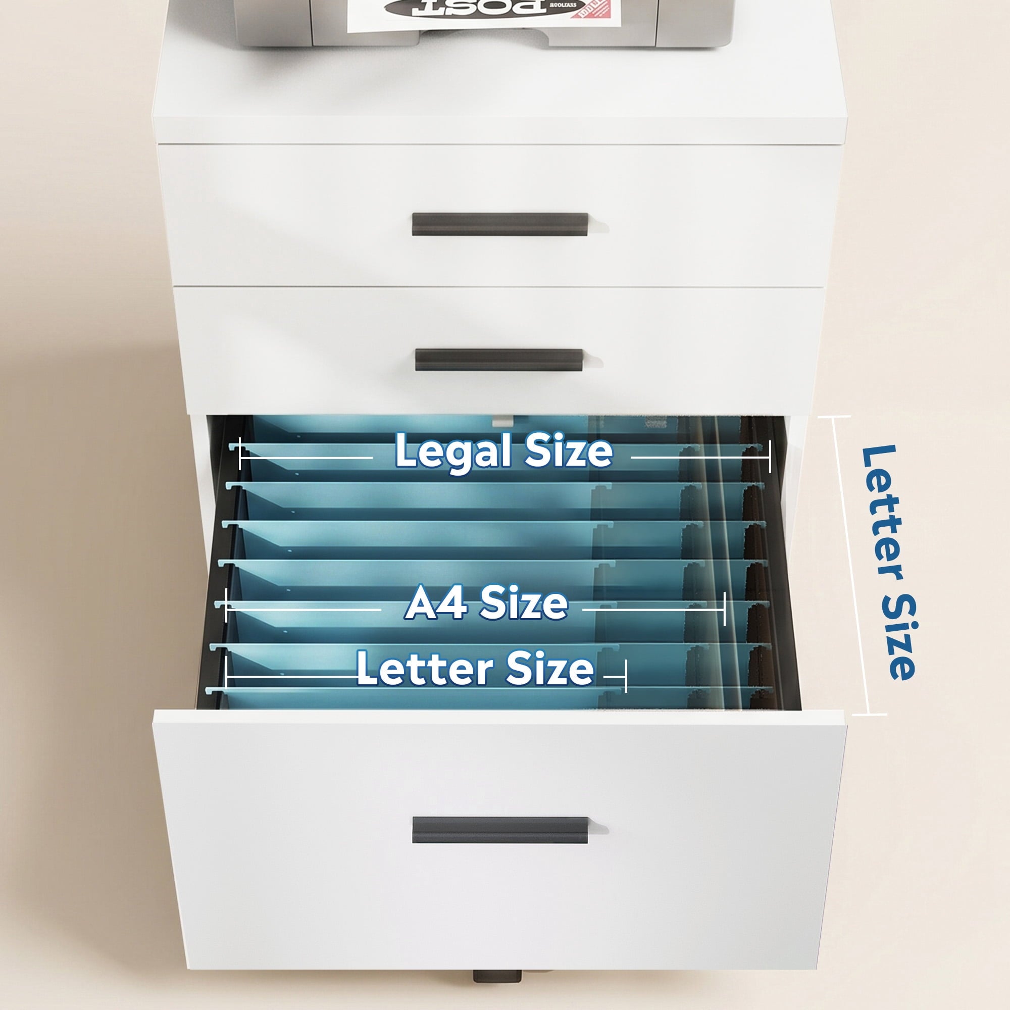 GALAXHERO 3 Drawer Storage Cabinet, Wood Rolling File Cabinet with Whells, Printer Stand Filing Cabinet for Home Office, Fit Letter/A4/Legal