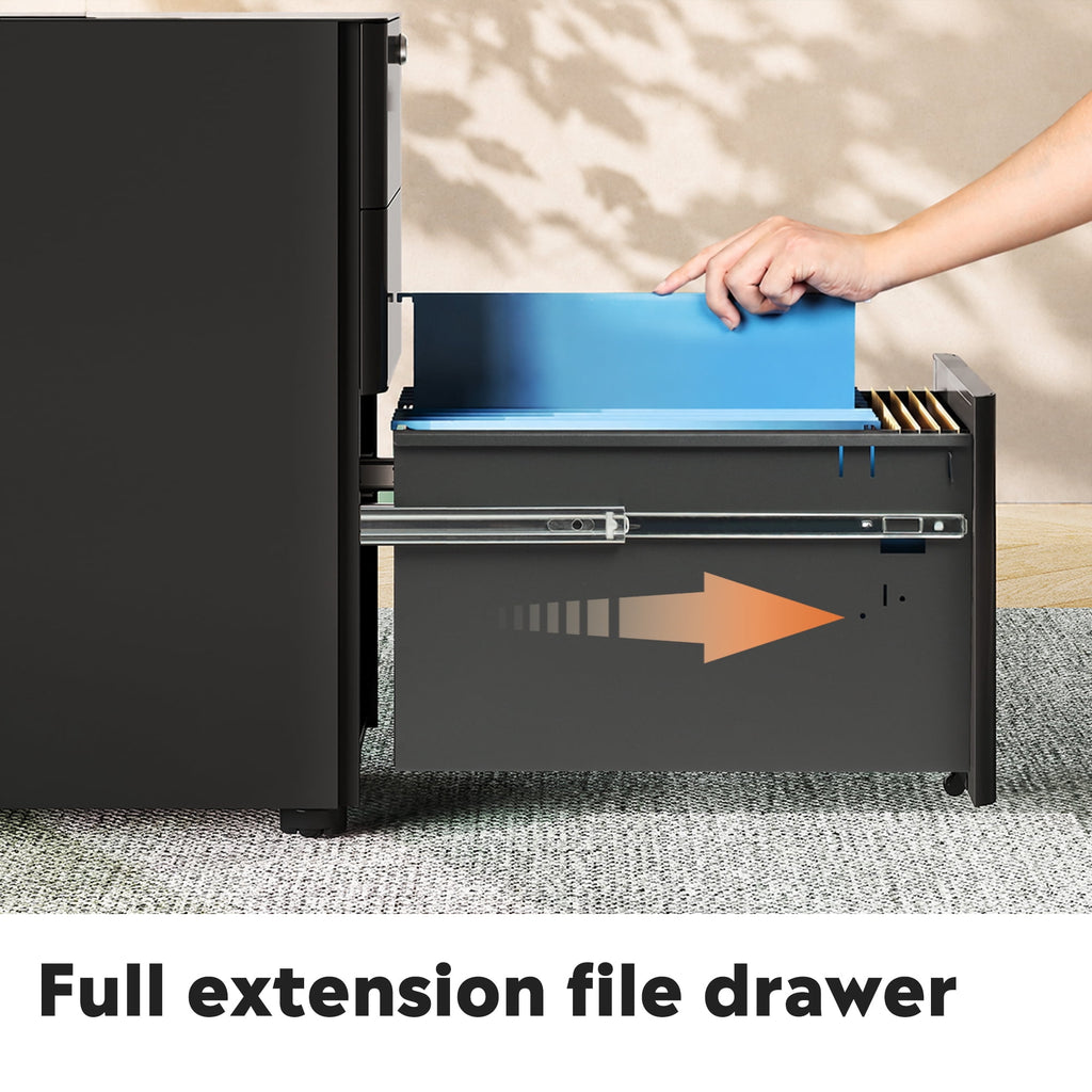 GALAXHERO 3 Drawer Metal File Cabinet with Lock, Vertical Rolling Filing Cabinet for Home Office, Fits A4/Letter/Legal