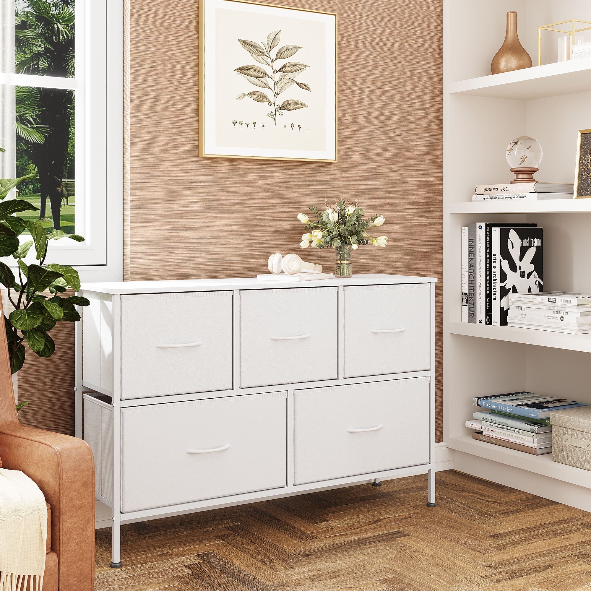 GALAXHERO 5 Drawer Dresser, Fabric Storage Tower for Bedroom, Hallway, Entryway & Closets, Sturdy Steel Frame with Wood Top, Easy Pull Handle