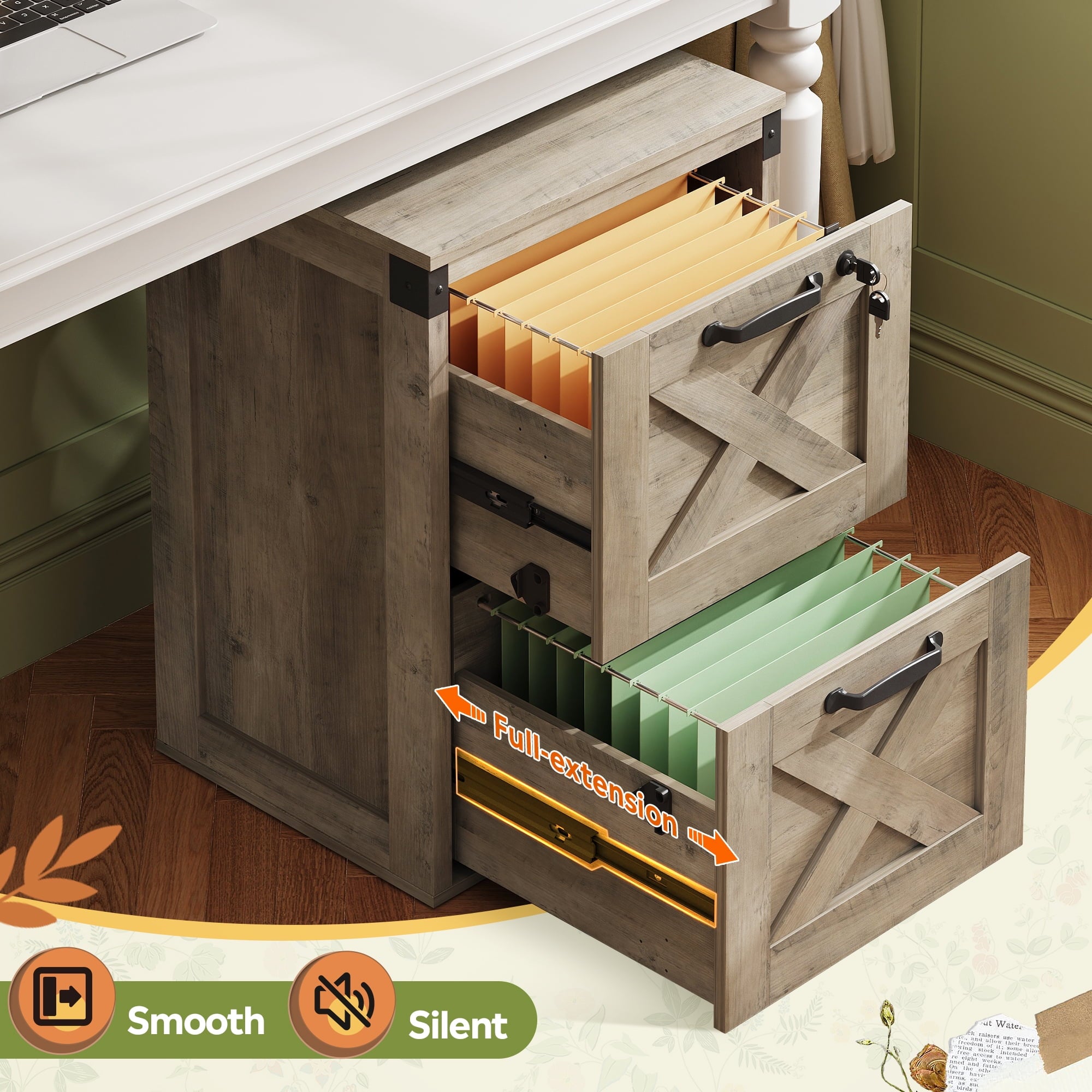 GALAXHERO 2 Drawer File Cabinets with Lock, Wood Filing Cabinet for Home Office, Farmhouse Office Organizer