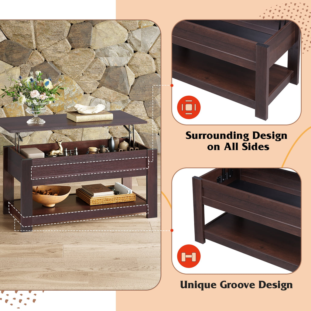 GALAXHERO 39" Lift Top Coffee Table with Hidden Storage and Storage Shelf Lift Up Coffee Table for Living Room